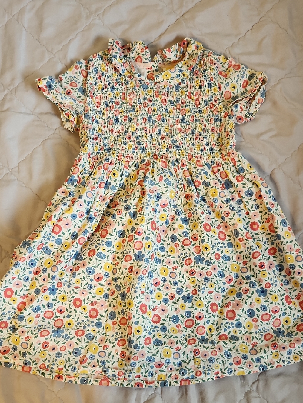 Mini Boden Girls Floral Smocked Cotton Dress - Multi Color